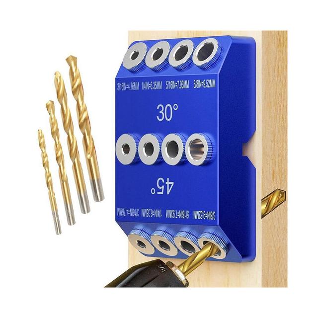 30 45 90 Degree Angle Drill Guide Jig, Jig for Angled Holes and Straight Hole with 4 Sizes Steel Bits