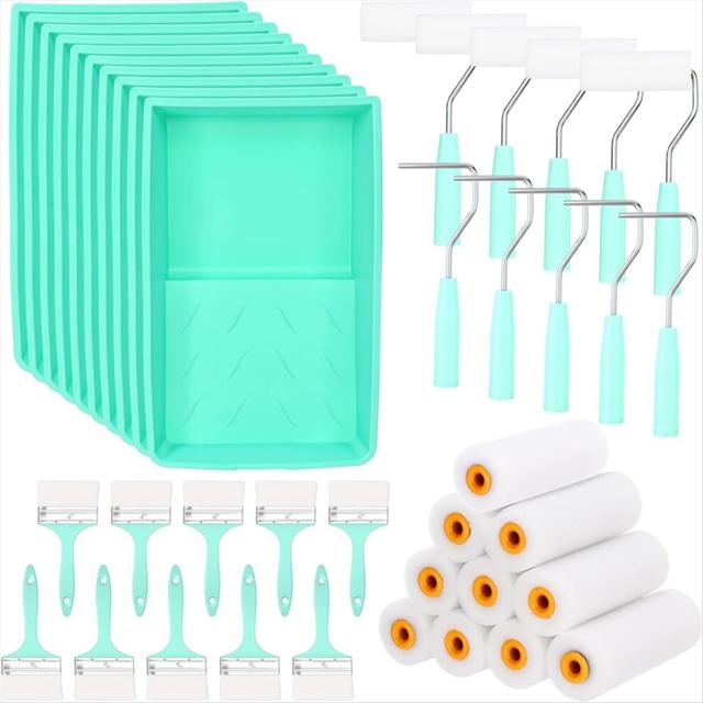 40 Pcs 4 Inch Paint Roller Kit Paint Tray Small Foam Roller Covers
