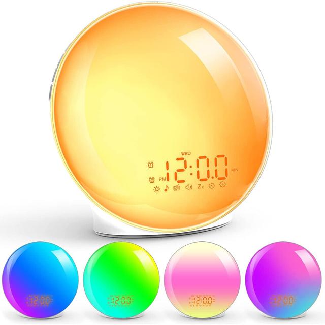 Sunrise Wake Up Light Alarm Clock, with Sunrise Simulation, Dual Alarms, Snooze, FM Radio, 7 Natural Sounds, for Kids, Heavy Sleepers, Bedroom