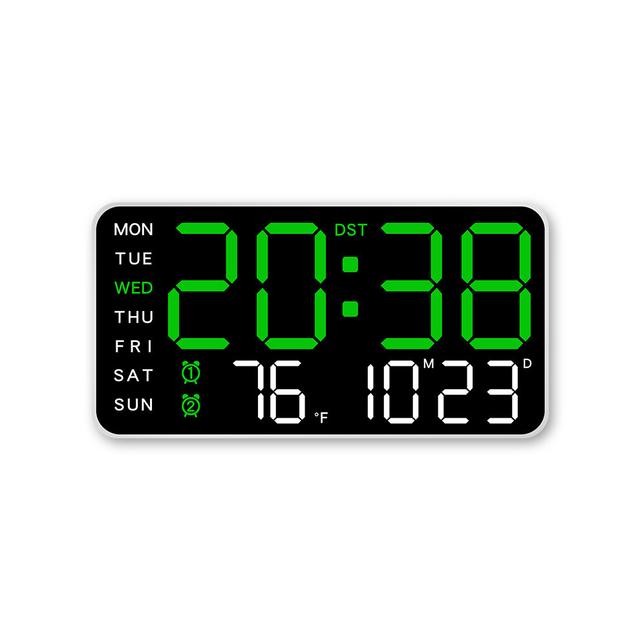 Digital Wall Clock with Large LED Display, Dual Alarms Setting Modern Timepiece with Temperature Display and Adjustable Brightness, Remote Control Fun