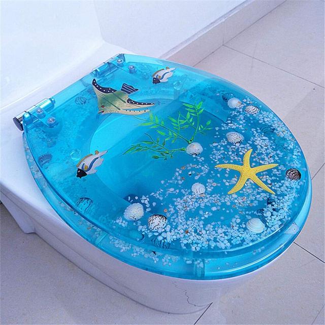 Toilet Seat Soft Closing Quick Release Adjustable Stainless Steel Hinges Resin Material Blue Sea Bream