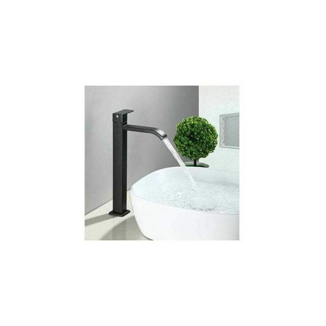 Stylish Bathroom Essential: Single Handle Matte Black Mixing Faucet, Solid Brass Construction, Waterfall Design for a Luxurious Water Flow Experience