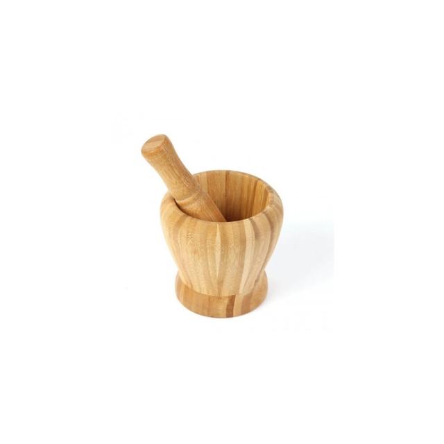 Modern Bamboo Mortar and Pestle Spice Grinder, Kitchen Tool Set with Ergonomic Design for Smooth Use in Your Home Pharmacy or Kitchen Space
