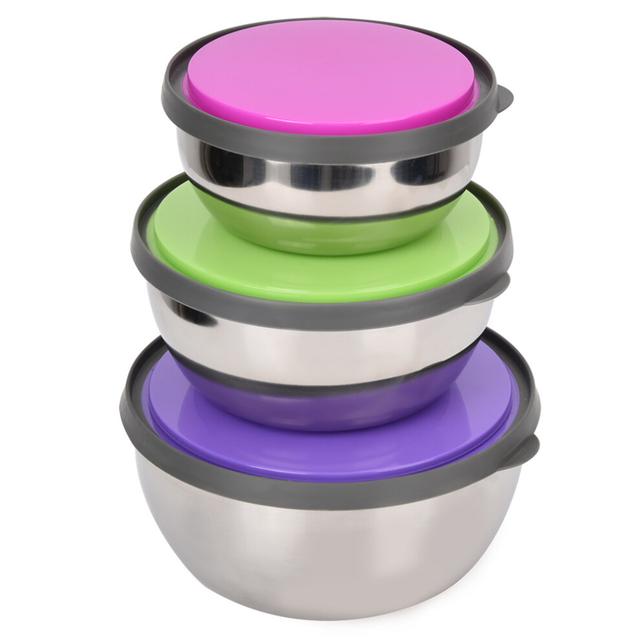 Dishwasher Safe Food Containers Stainless Steel, Reusable Silicone Lids with Nesting Mixing Bowls Design, Space Saving Storage Container for Kitchen O