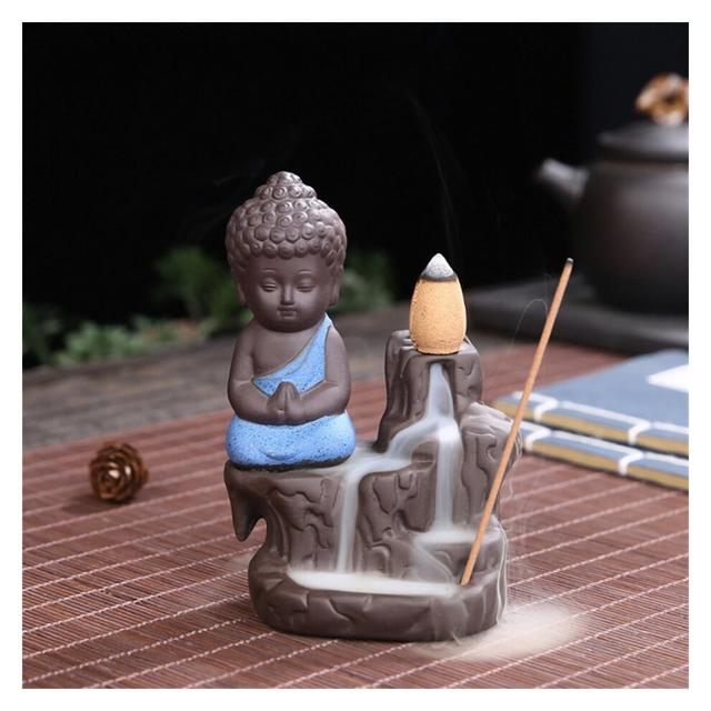 Incense Burner Smoke Waterfall Little Monk Small Buddha Censer Holder For Home Decor Tabletop Crafts