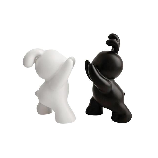 Rabbit Bookends Ceramic, Black And White Bunny Book Stoppers, Decorative Animal Figurines For Shelves And Desks