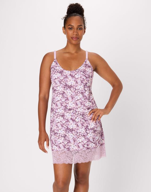 Bali Breathe Nightgown Chemise, Lace Trim Currant Purple Garden Flor Prt XL Women's