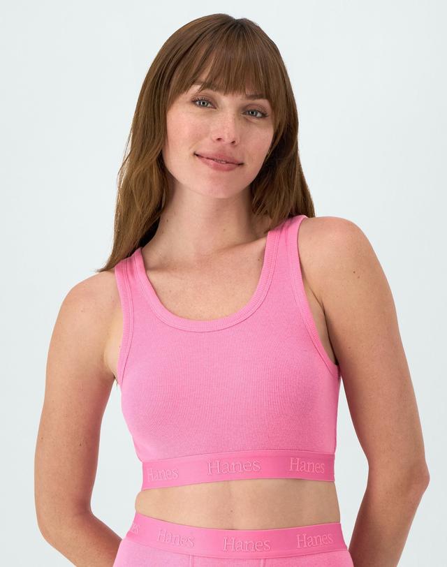 Hanes Originals Women's SuperSoft Comfywear Rib Banded Crop Top Parrot Pink M