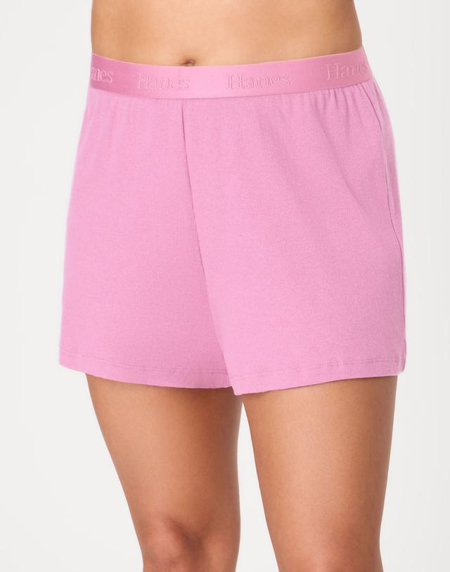 Hanes Originals Women's SuperSoft Comfywear Rib Sleep Shorts Mauve Mood L
