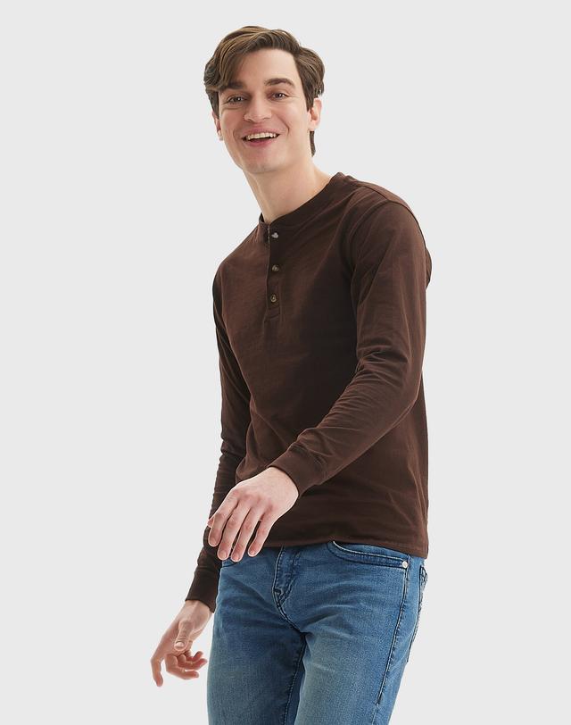 Hanes Beefy-T Men's Long Sleeve Henley Dark Truffle M