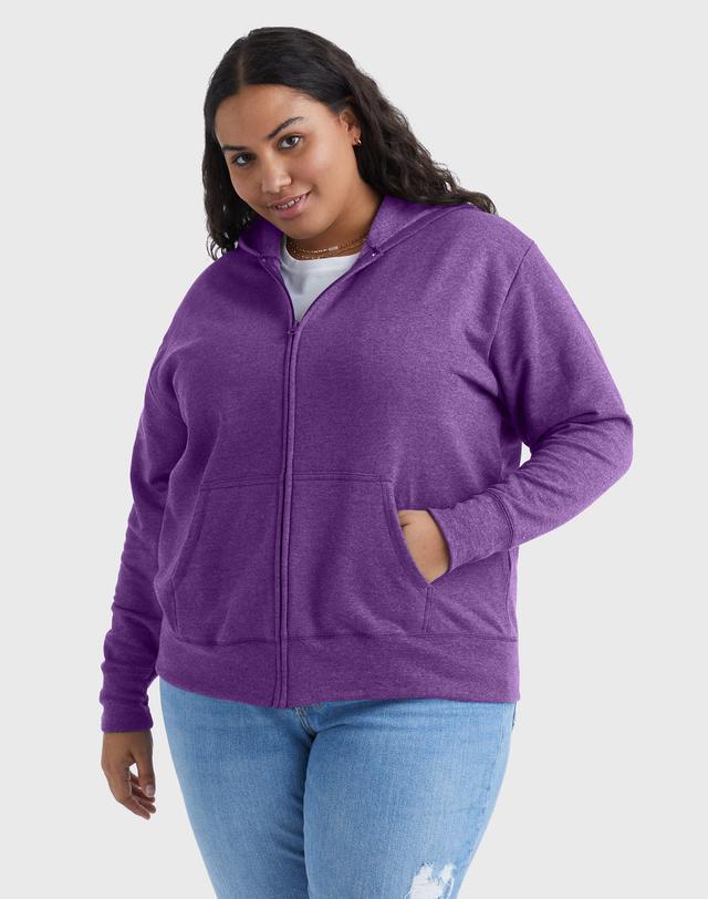 Hanes Just My Size EcoSmart Women's Full-Zip Fleece Hoodie (Plus ) Violet Splendor Heather 1X