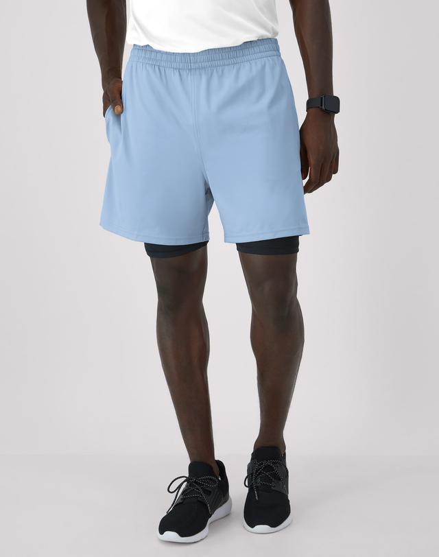 Hanes Moves Men's 2-in-1 Gym Shorts, 5" Inseam Upstate Blue/Black 2XL