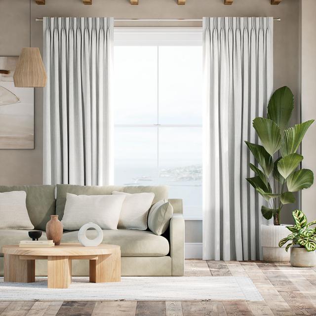Drapery Curtains Coastal Stripe - White, Select Blinds
