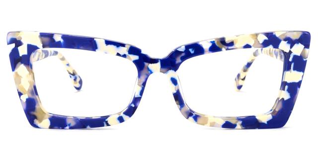 Vooglam Sarah Blue Floral Pattern Rectangle Eyeglasses