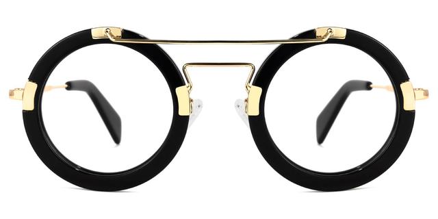 Perkins - Bold Round Black & Gold Retro Glasses