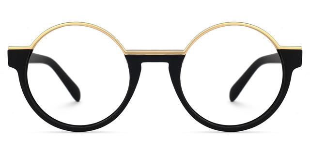 Latina - Retro Round Black & Gold Glasses