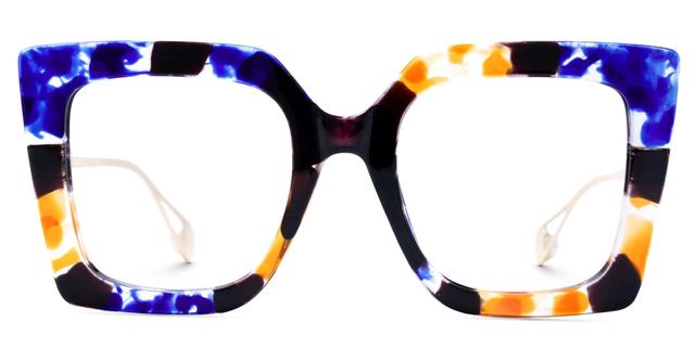 Adrienne - Square Blue Floral Eyeglasses