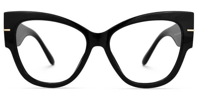 Elektra - Bold Black Cat-Eye Glasses with Gold Accents