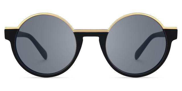 Latina - Retro Round Black & Gold Sunglasses