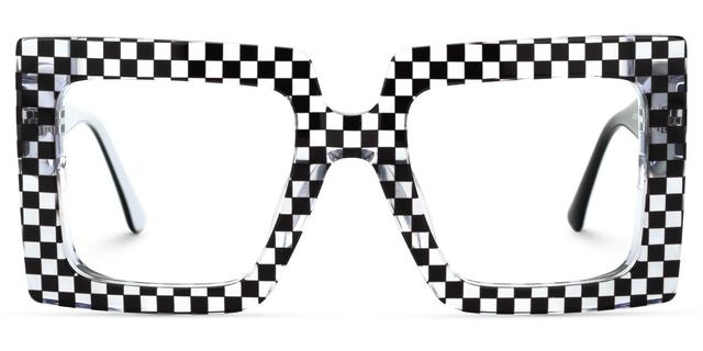 Ferial - Square Black & Crystal Checkered Glasses