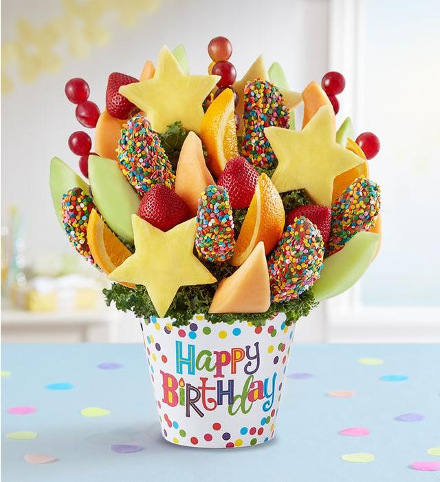 Doubly Delicious™ Happy Birthday | Large - Fruit Arrangements by FruitBouquets.com