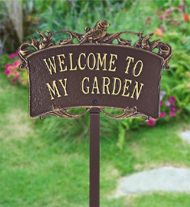 Bronze Songbird Welcome Garden Sign for Outdoor Decor