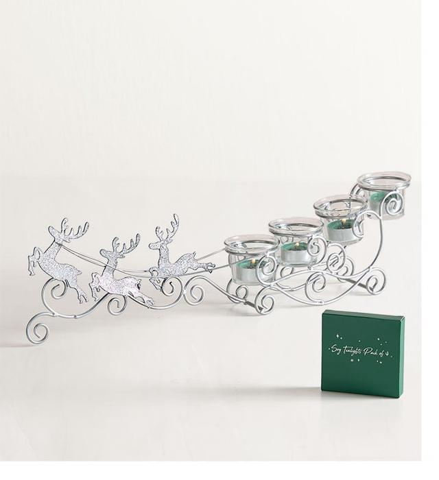 1-800-Flowers Seasonal Gift Delivery Sparkling Reindeer Sleigh W/ Tealight Candles