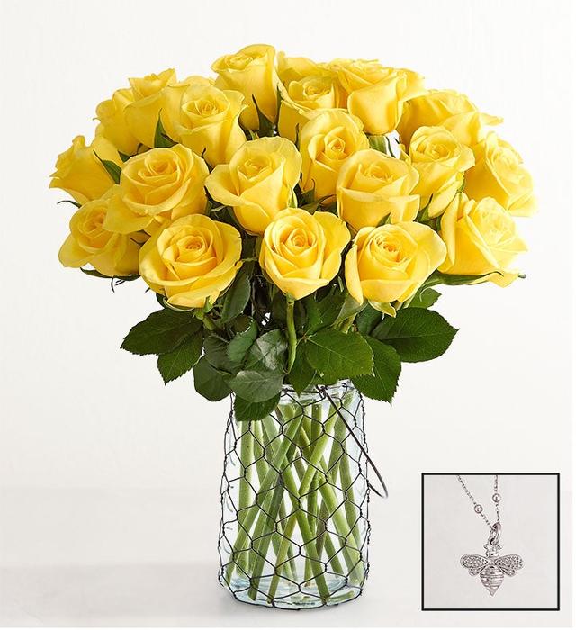 1-800-Flowers Flower Delivery Countryside Yellow Roses W/ Market Vase & Ross - Simons Bee Necklace