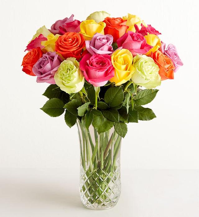 Two Dozen Premium Roses in Luxury Crystal Vase