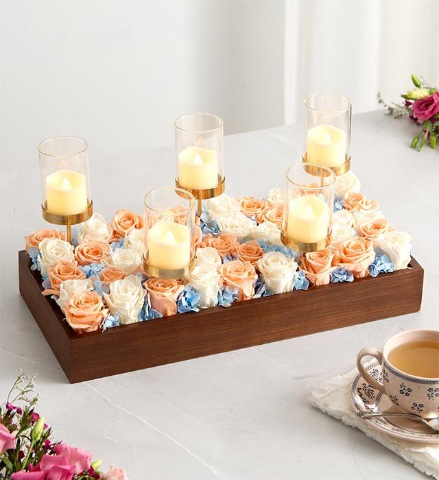Preserved Rose Summer Centerpiece with LED Candles