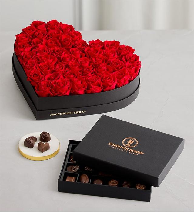 1-800-Flowers Flower Delivery Magnificent Roses Preserved Luxury Heart & Chocolate Preserved Luxury Heart & 20Pc Chocolate Box