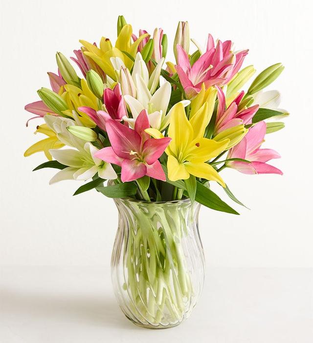1-800-Flowers Flower Delivery Sweet Spring Lilies For Mother's Day Double Bouquet W/ Clear Vase