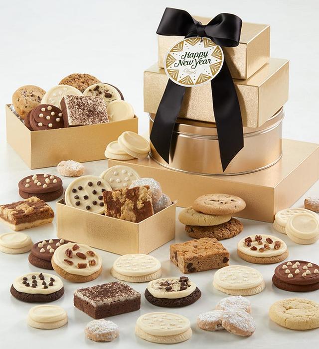 Happy New Year Gift Tin Tower by Cheryl's Cookies