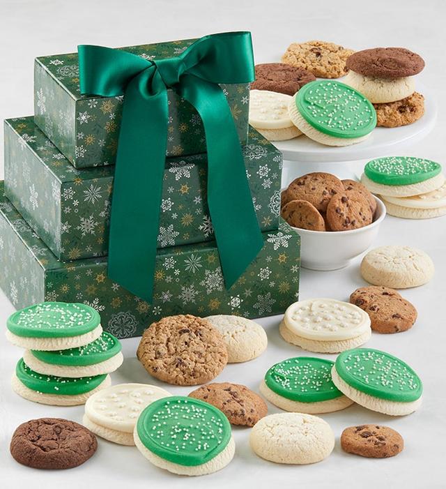Green Snowflake Gift Tower by Cheryl's Cookies