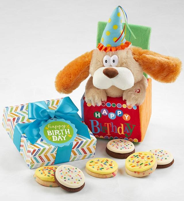 Birthday Cookie Gift Box & Plush Dog by Cheryl's Cookies