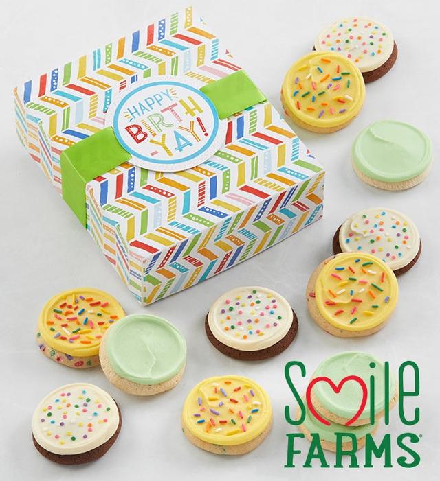 Smile Farms Birthday Cookie Gift Box - 12 Gourmet Buttercream Cookies