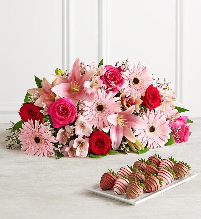 Love Blooms Bouquet w/ Love & Romance™ Dipped Strawberries | Only 12Ct | Shari's Berries