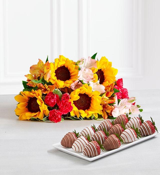 Warm Sunset™ Bouquet & Drizzled Strawberries | Bouquet Only w/ 12Ct Gourmet Drizzled Strawberries | Shari's Berries
