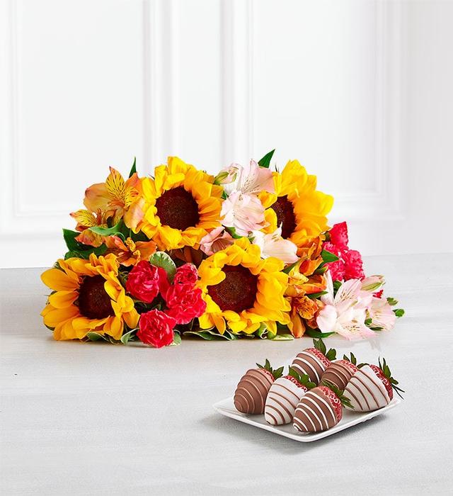 Warm Sunset™ Bouquet & Drizzled Strawberries | Bouquet Only w/ 6Ct Gourmet Drizzled Strawberries | Shari's Berries