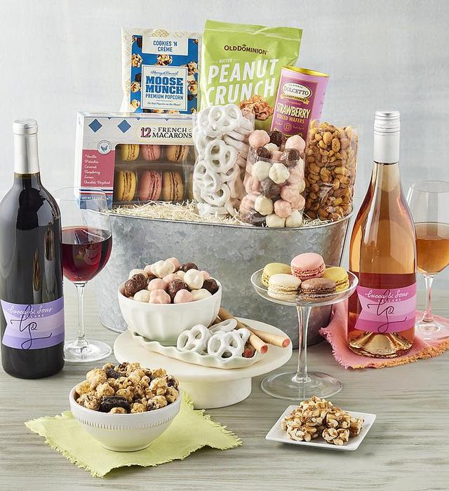 Lucca & Sons Cellars™ Wine And Sweets Basket With Rosé And Red Wine, Gourmet Assorted Foods, Gifts by Harry & David