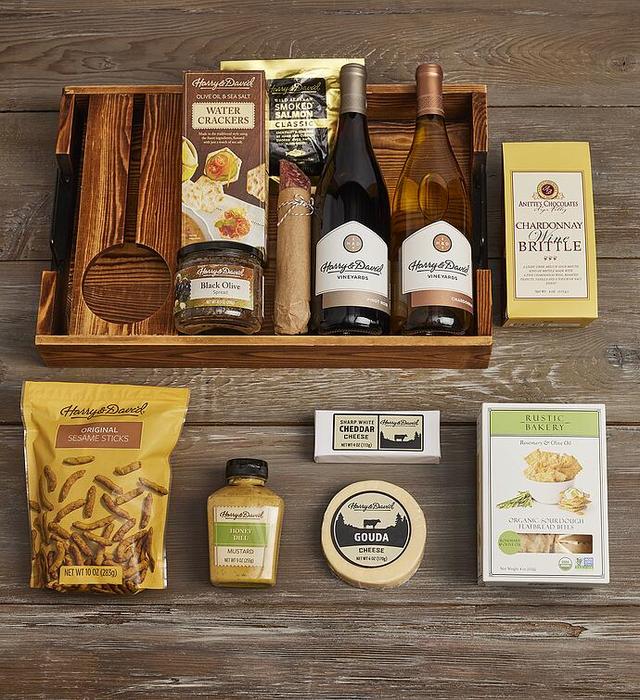 Artisan Appetizers Tray With Wine - 2 Bottles, Gourmet Assorted Foods, Cheese by Harry & David