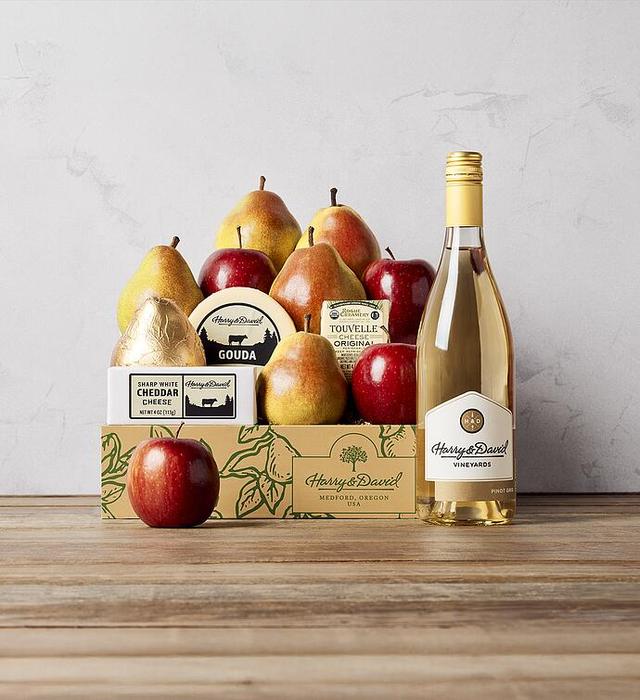 Deluxe Pears, Apples, And Cheese Gift With Wine, Gourmet Assorted Foods, Gifts by Harry & David