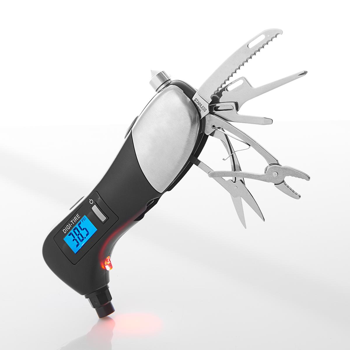Car Emergency Tool with Digital Tire Gauge by Sharper Image