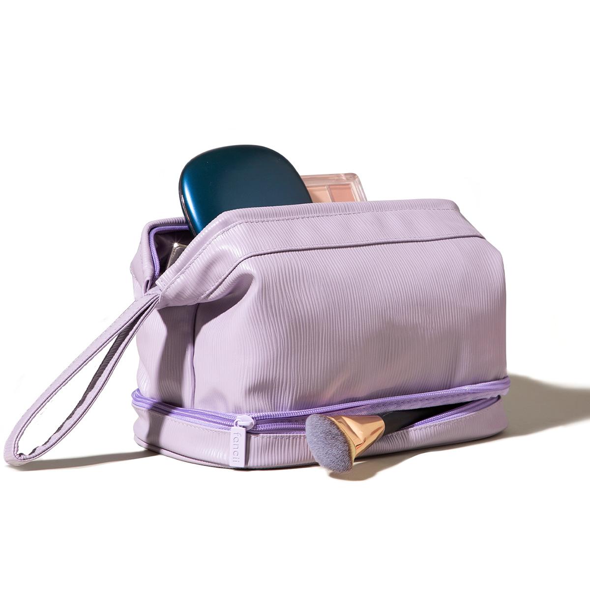 2-in-1 Cosmetic Case with Makeup Brush Compartment - Purple