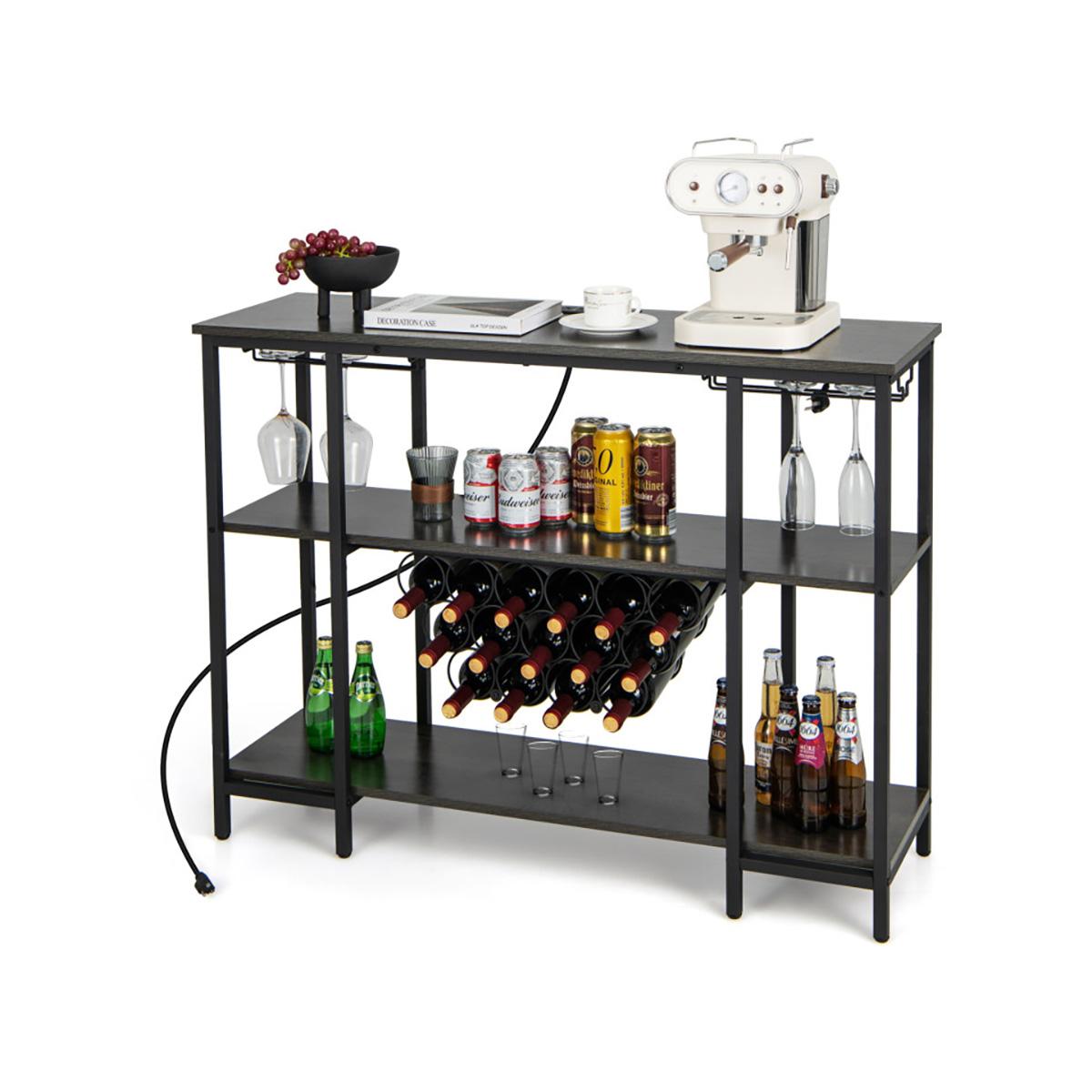 Industrial Wine Rack with Storage Shelves - Brown