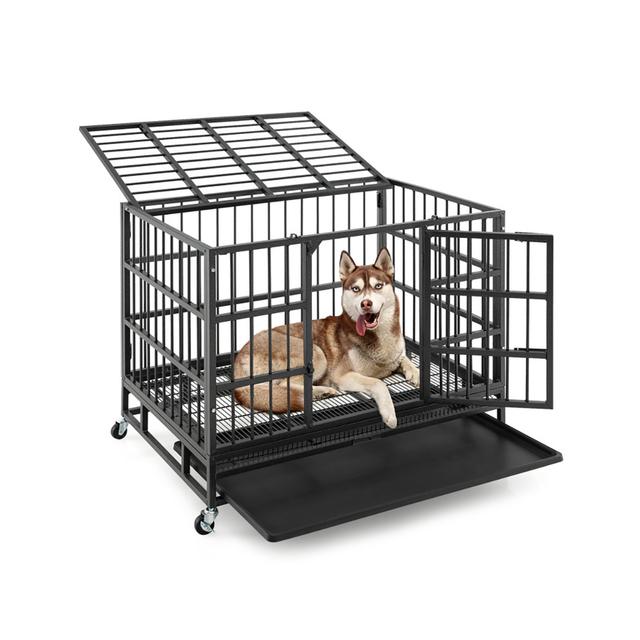 Foldable Heavy-Duty Metal Dog Cage - 38''