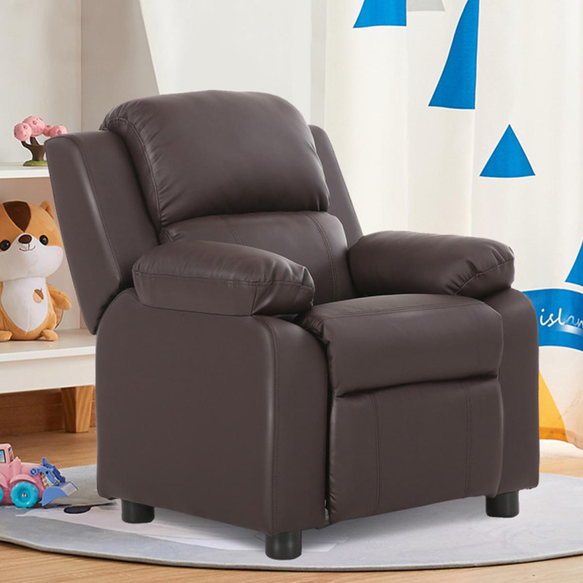 Kids Deluxe Recliner Chair with Storage Arms - Black