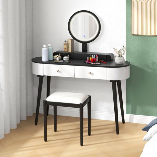 Makeup Vanity Table Set with Stool and LED Mirror