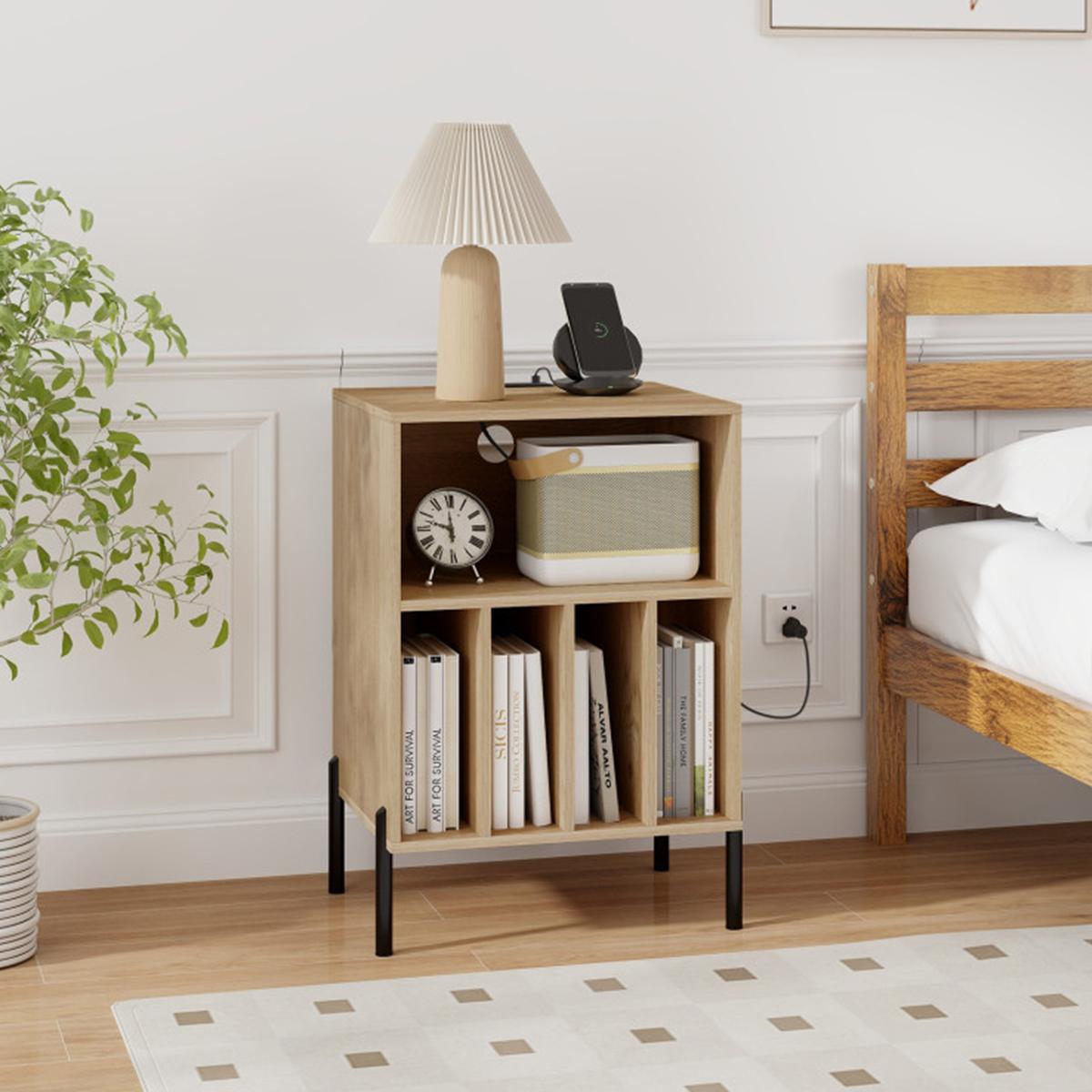 Record Player Storage Stand with Charging Station - Black