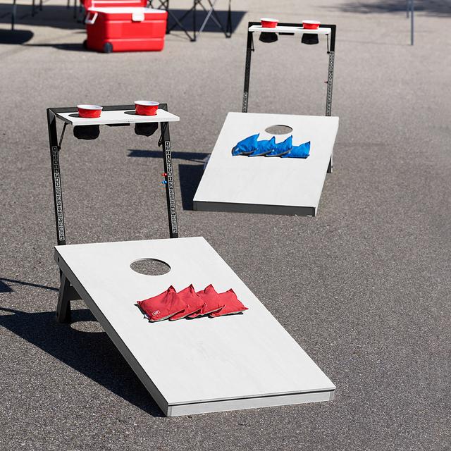 LED Wood Cornhole Set with Integrated Caddy